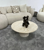 Table Basse Ronde en Travertin – Élégance Naturelle et Artisanale