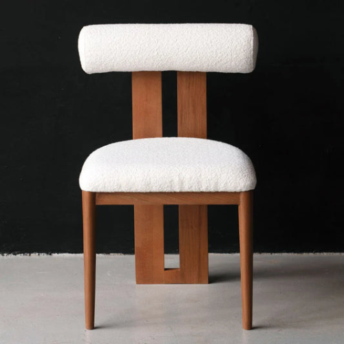 Chaise Design en Bois Massif et Tissu Bouclé