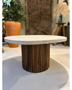 Table basse en travertin et pied en noyer Kabana