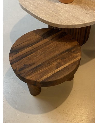 Petite Table Basse en Noyer avec Pieds Cylindriques