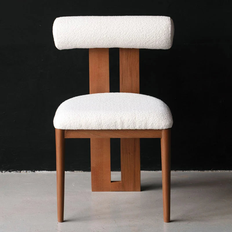 Chaise Design en Bois Massif et Tissu Bouclé