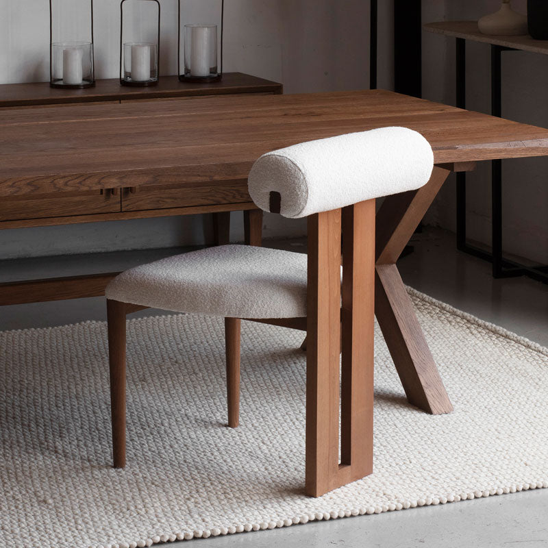 Chaise Design en Bois Massif et Tissu Bouclé
