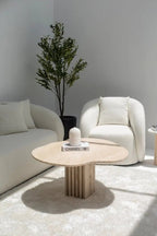 Table Basse en Travertine Irrégulière avec Base en Lamelles de Travertine