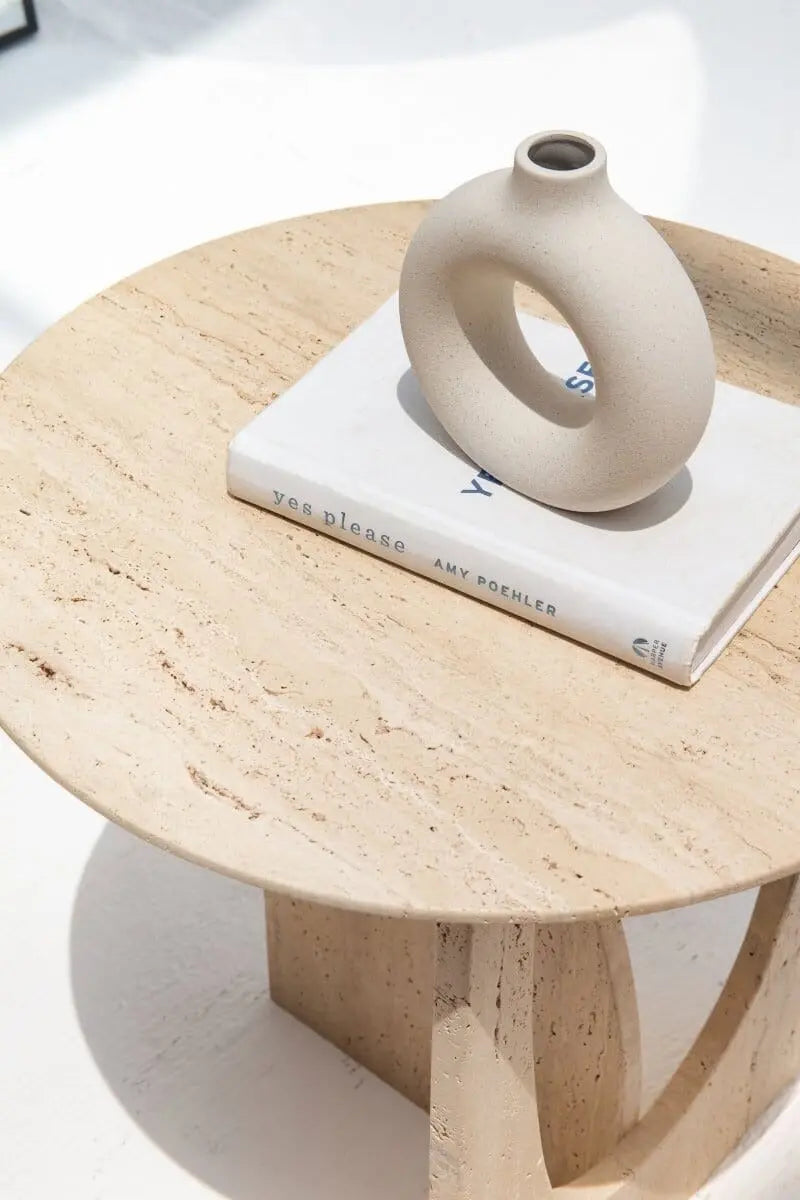 Table d'appoint ronde en travertin