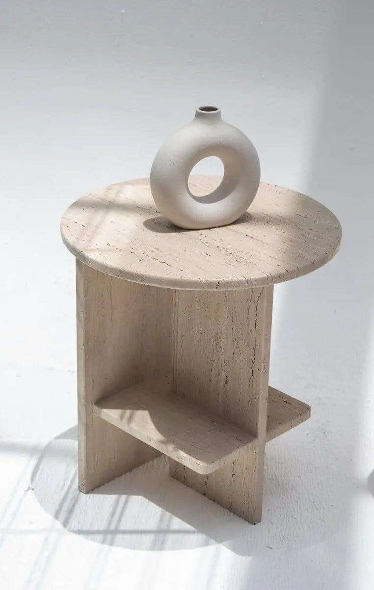 Table d'appoint ronde en travertin