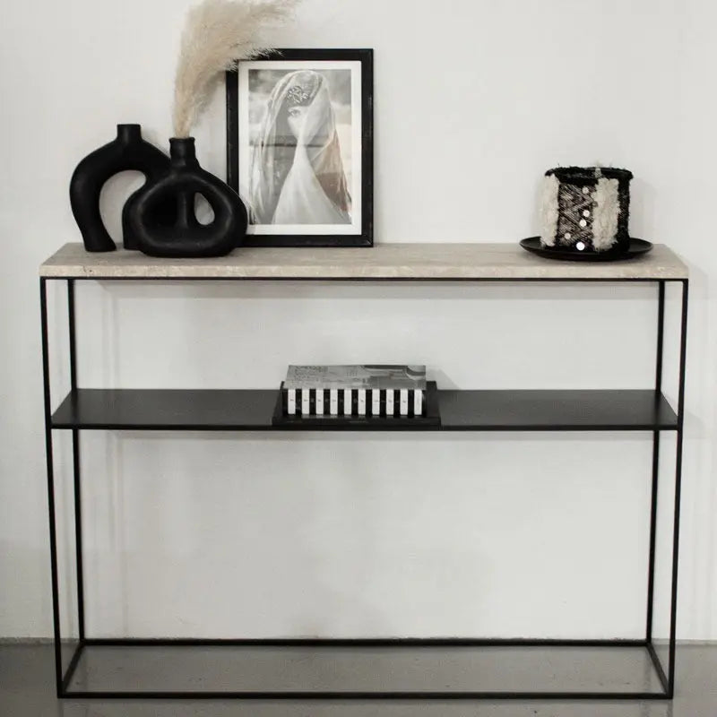 Console d’Entrée en Fer et Travertine