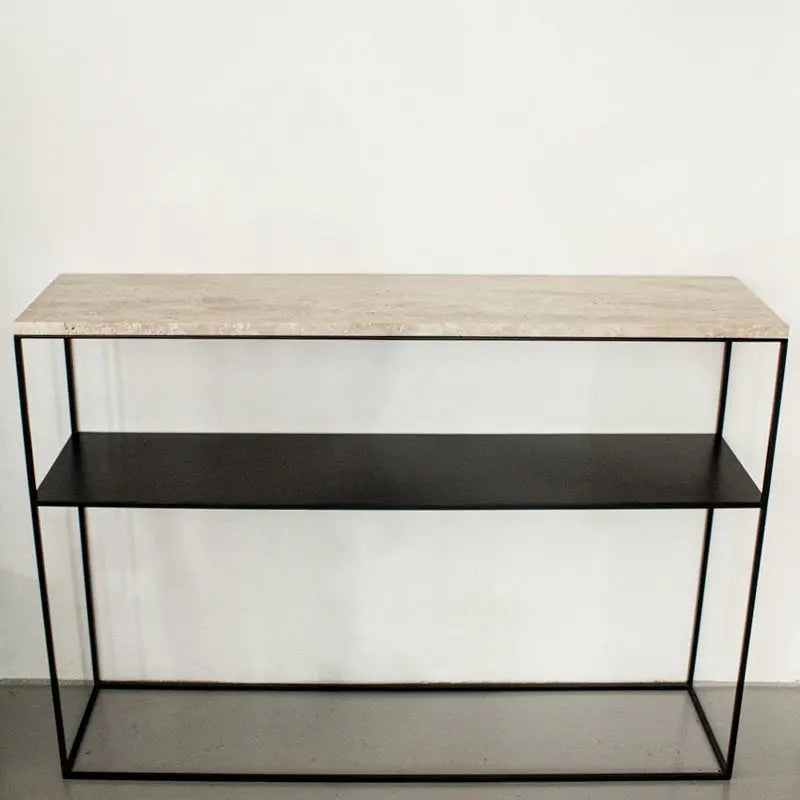 Console d’Entrée en Fer et Travertine