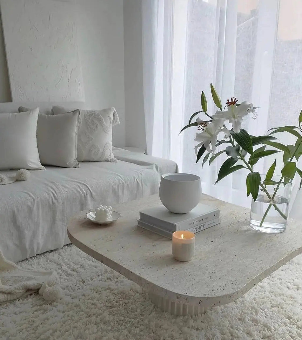 Table Basse en Travertin Ninive - Forme Organique